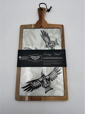 Native Northwest Serving Board Soaring Eagle Acacia Wood W/Glass Haida New